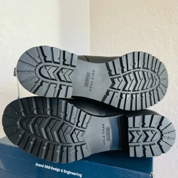 Cole Haan Camea Waterproof Leather Combat Boot,  Block Heel Black, Size 9.5 NWT - Picture 12 of 16